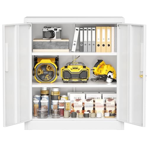 Greenvelly Metal Garage Storage Cabinet, White 36" Locking File Cabinet with 2 Doors and Adjustable Shelves for Home Office,School - color: White, size: 36"