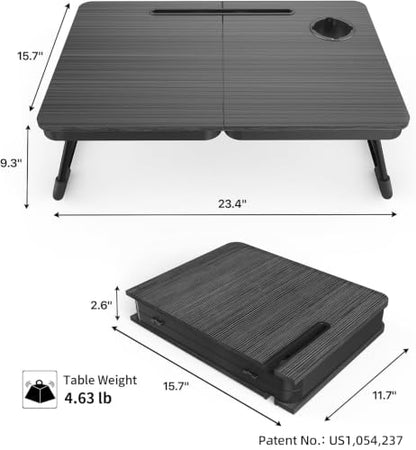 BUYIFY 23.4" Foldable Lap Desk Bed Table with Cup Holder Tray Black - color: Black