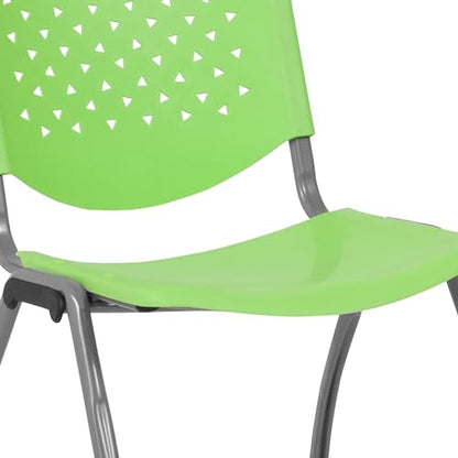 EMMA + OLIVER Home and Office Green Plastic Stack Chair with Perforated | Powder Coated, 880 LBS. Weight Capacity - color: Green