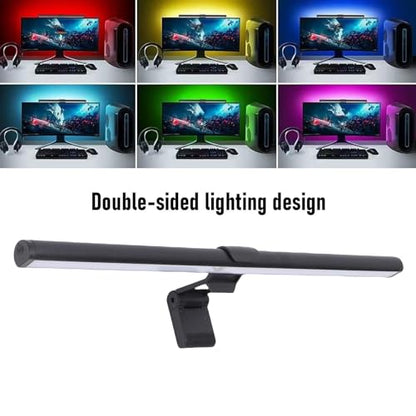 Fabater LED Desk Lamp, Clamp on Dual Sided 245LM RGB Monitor Light Bar, Computer Screen Light Bar with Eye Caring Dimmable 3 Color Temperatures and USB, for Office Home Gaming