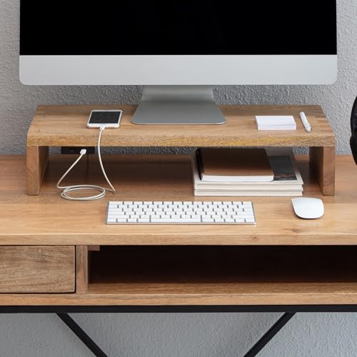 Anji Mountain Wooden Monitor Stand - Elegant Monitor Riser, Perfect Monitor Stand for Desk Organization, Durable Wood Construction monitor stands, Enhances Ergonomics and Workspace Efficiency,Natural - color: Mango, size: With Power Source