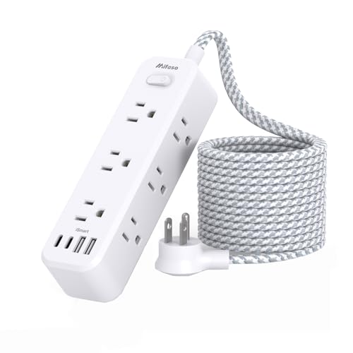 Mifaso Extension Cord, Surge Protector Power Strip, Long Power Strip with 9 Outlets 4 USB Ports, Extension Cord with Multiple Outlets, USB Power Strip for Dorm Room Essentials, College(5FT, White) - color: White, size: 5FT