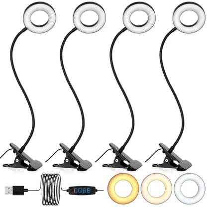 Glooglitter 4 Pcs Clip on Ring Light Desk Lamp 48 LED USB 3 Colors, Black - color: Black
