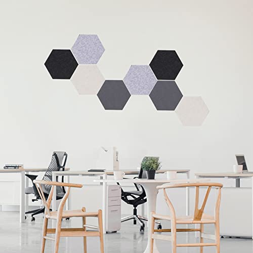 LAJAR 8 Pcs Self Adhesive Large Felt Bulletin Board Tiles | Hexagon Color Felt Pin Board Wall Tiles for Photos, Pictures, Memos - color: Gray