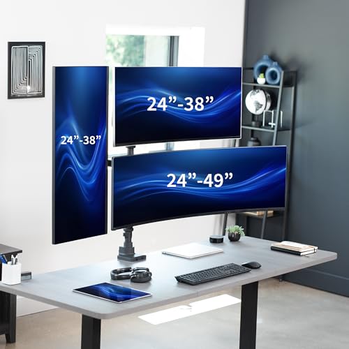 VIVO Pneumatic Arm Triple Ultrawide Monitor Extra Tall Desk Mount for Up to 49 inch Screens, Heavy Duty Clamp, Holds 3 Ultra Wides Up to 44 lbs, Black, STAND-V300D - size: Triple Mount, style: Desk Mount
