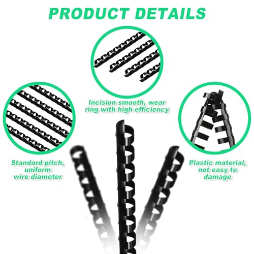 Yunsailing 150 Pack Plastic Binding Combs Plastic Binder Comb Ring 19 Ring Binding Spines Letter Size Spiral coils for Notebook Calendar(3/8 in,Black) - color: Black, size: 3/8 In