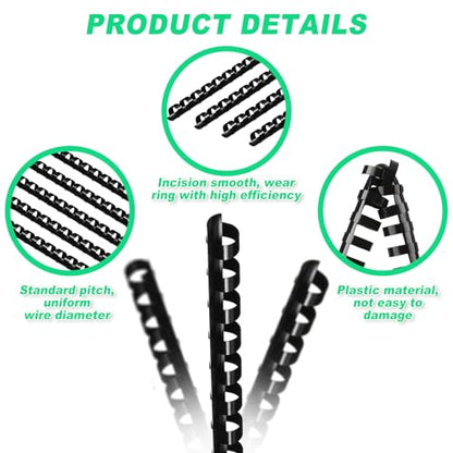 Yunsailing 150 Pack Plastic Binding Combs Plastic Binder Comb Ring 19 Ring Binding Spines Letter Size Spiral coils for Notebook Calendar(3/8 in,Black) - color: Black, size: 3/8 In