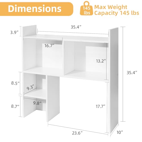deli Desktop Shelf, Desk Hutch with 5 Shelves for Computer Desk, White - color: White