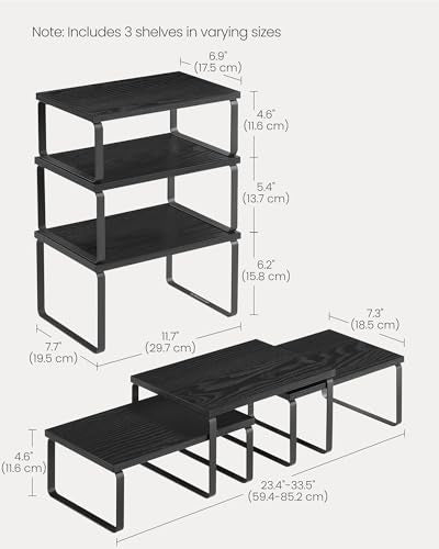 SONGMICS Cabinet Organizer Shelf, Set of 3 Spice Rack, Kitchen Storage | Kitchen Counter Shelves, Kitchen Storage, Spice Rack, Ebony, BYSTRO Collection UKCS220B01 - color: Anthracite Gray + Matte Black