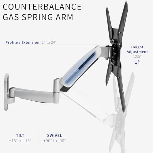VIVO Counterbalance 26 to 55 inch TV Wall Mount, Height Adjustable Fully Articulating Pneumatic Spring Arm, Max 400x400mm VESA, Silver, MOUNT-VW04G - size: 26-55" screens, style: Wall Mount
