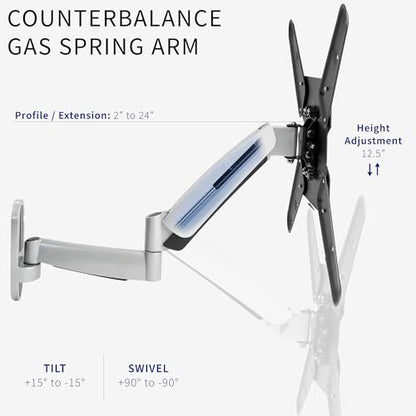VIVO Counterbalance 26 to 55 inch TV Wall Mount, Height Adjustable Fully Articulating Pneumatic Spring Arm, Max 400x400mm VESA, Silver, MOUNT-VW04G - size: 26-55" screens, style: Wall Mount