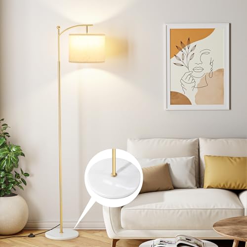 Ambimall 60" Floor Lamp for Living Room with 3 Color Temperatures, Gold Standing Lamp with White Marble Base, Modern Tall Lamp for Bedroom Office, 9W LED Bulb Included - color: Marble Base & Gold, size: 60 inches