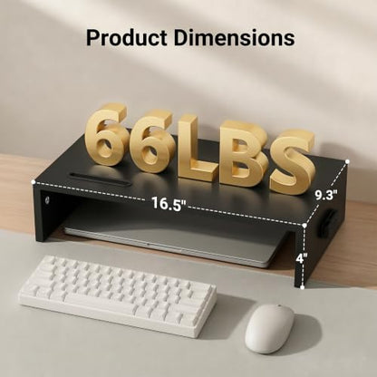 1home Monitor Stand Riser, 16.7 Inch Wood Monitor Riser Stand with Storage Organizer, Desktop Ergonomic Monitor Stand Riser with Cellphone Holder and Cable Management, Black | 16.7 Inch Wood Monitor Riser Stand, Desktop Stand for PC/TV/Laptop/Printer, Bla
