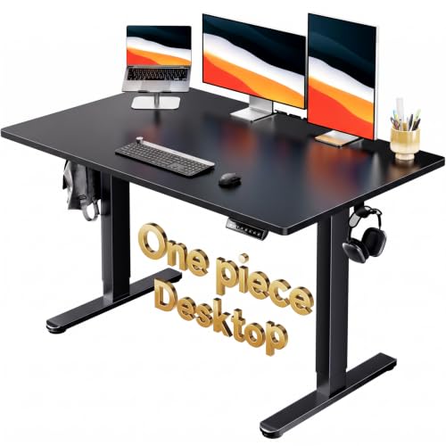HUANUO Electric Standing Desk, Whole Piece Desktop, Adjustable Height Computer Desk, 4 Height Memory Settings, Sit Stand Up Desk for Home Office, 48" x 30", Black - color: Black, size: 48" X 30"