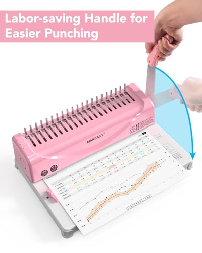 Binding Machine, 21-Hole, Comb Binding Machines with 100PCS Comb Bindings Spines, Comb Binder for Letter Size, A4, A5 Paper - color: Pink