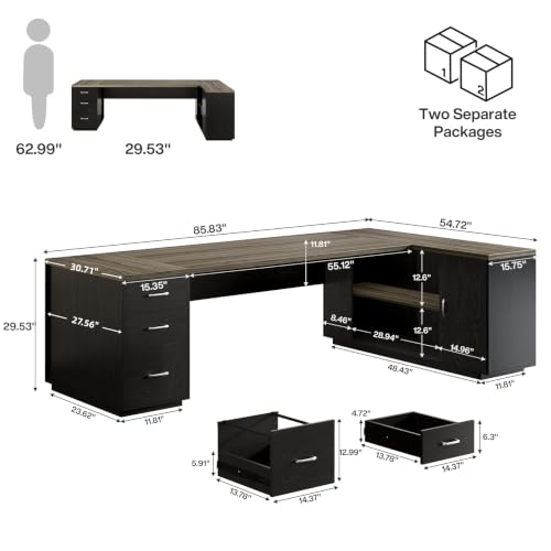 Tribesigns 85.8-Inch L-Shaped Executive Desk, Grey & Black - color: Grey & Black