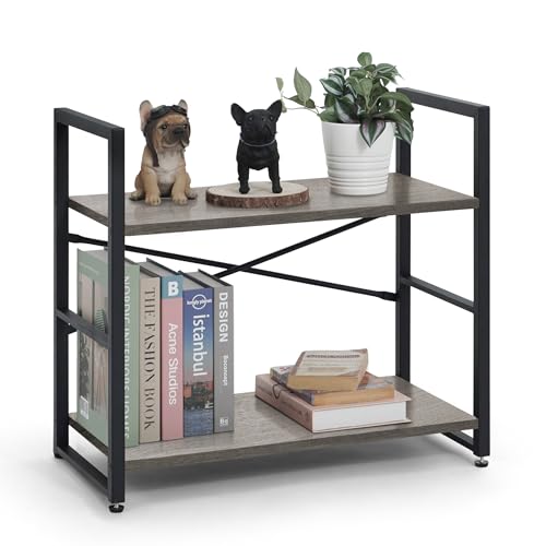 CAPHAUS 2 Tier Small Bookshelf, 24 Inch Width Free Standing Shelf, Bookcase Shelf Storage Organizer, Industrial Book Shelves for Home Office, Living Room, Dark Grey Shelves & Metal Frame - color: Dark Grey, size: 2-Tier