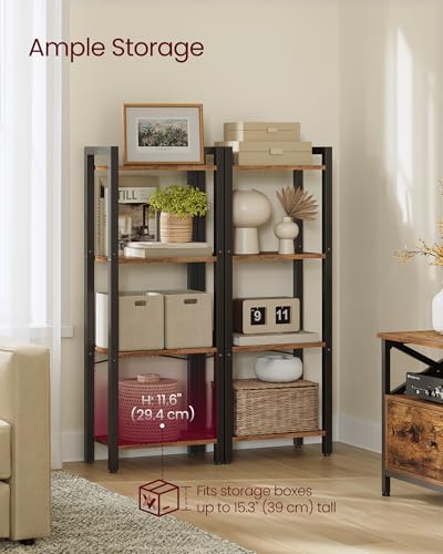 VASAGLE 4-Tier Bookshelf, Bookcase Book Shelf with Steel Frame - color: Rustic Brown + Ink Black, size: 4 Tiers (9.4"D x 15.7"W x 42"H)