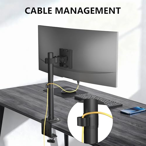 WALI Heavy Duty Single Monitor Arm Desk Mount for 13-49 Inch Screens, Ultrawide Monitor Stand with Full Motion Tilt, Swivel, Rotation, Holds up to 44 lbs, C-Clamp Mount for VESA 75/100mm,(M001S) - size: 13"-49", style: Single
