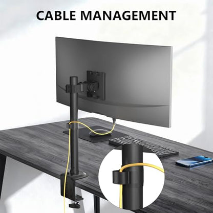 WALI Heavy Duty Single Monitor Arm Desk Mount for 13-49 Inch Screens, Ultrawide Monitor Stand with Full Motion Tilt, Swivel, Rotation, Holds up to 44 lbs, C-Clamp Mount for VESA 75/100mm,(M001S) - size: 13"-49", style: Single