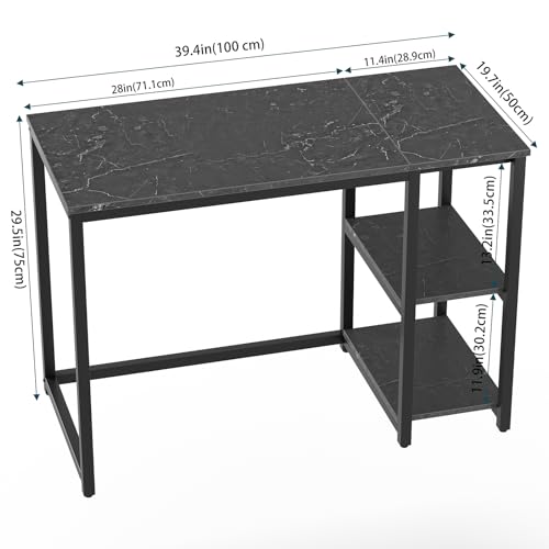 SINPAID Computer Desk 40 inches with 2-Tier Shelves Sturdy Home Office Desks with Large Storage Space Modern Gaming Desk Study Writing Laptop Table, Black Marble - color: Black Marble, size: 40 IN