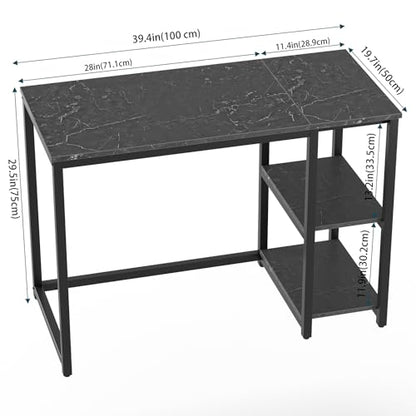 SINPAID Computer Desk 40 inches with 2-Tier Shelves Sturdy Home Office Desks with Large Storage Space Modern Gaming Desk Study Writing Laptop Table, Black Marble - color: Black Marble, size: 40 IN