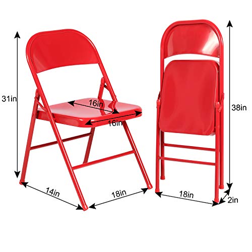 VECELO Metal Folding Chairs 4 Pack, Double Hinged Steel Frame Easy Foldable&Stackable for Office Kitchen Dinning Wedding Patio and Garden - color: Red