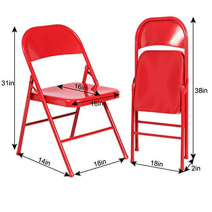 VECELO Metal Folding Chairs 4 Pack, Double Hinged Steel Frame Easy Foldable&Stackable for Office Kitchen Dinning Wedding Patio and Garden - color: Red