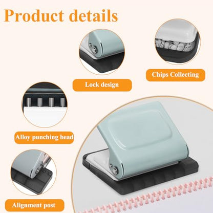 10 Hole Punch Binding Machine for Planners with 10 Multi-Color Binder Rings | 30 Holes on A4, 20 Holes on A5, 26 Holes on B5, 10 Sheet Capacity (Pale Blue) - color: Pale Blue
