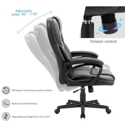 Furmax Office Executive Chair High Back Adjustable Managerial Home Desk Chair, Swivel Computer PU Leather Chair with Lumbar Support (1, Black) - color: Black