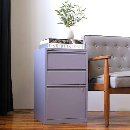 Bisley 3-Drawer Flush Front Vertical File Cabinet - Lilac - color: Lilac, size: 3 Drawer