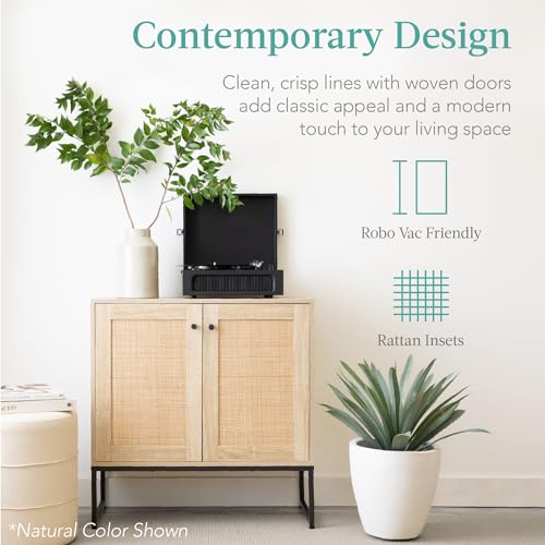 Best Choice Products 2-Door Rattan Storage Cabinet, Accent Furniture, Multifunctional Cupboard for Living Room, Hallway, Kitchen, Sideboard, Buffet Table w/Non-Scratch Foot Pads - Black - color: Rattan, Black