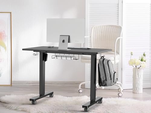 SHW Mobile Electric Height Adjustable Standing Desk w/Drawer, Black | 40" Wide Top | w/ Memory Presets and Cable Management | Drawer with adjustable compartments | Hanging Hooks - color: Black
