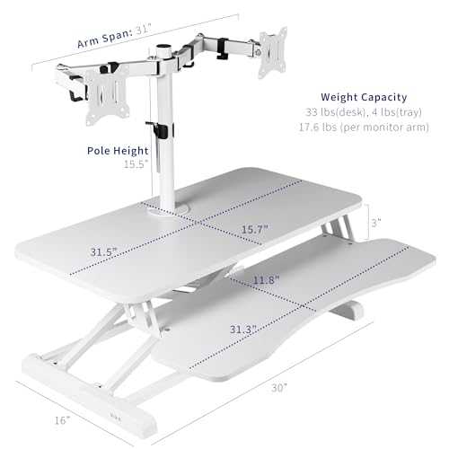 VIVO White 32 in Standing Desk Converter with Monitor Stand, DESK-V000K-M2W - color: White, size: 32"
