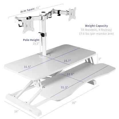 VIVO White 32 in Standing Desk Converter with Monitor Stand, DESK-V000K-M2W - color: White, size: 32"