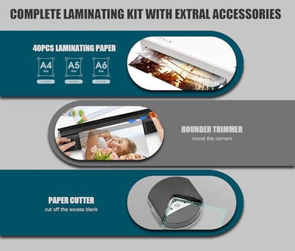 Buyounger 9 Inch Thermal Laminator Machine Set with 40 Sheets - color: White