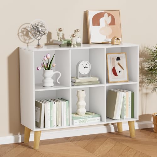6 Cube Storage Organizer with Legs, 2 Tier Cube Low Bookcase Freestanding Storage Display Organizer for Home Office, Six-Cubes Open Shelf Bookshelf (White, 6 Cube Horizontal) - color: White, size: 6 Cube Horizontal