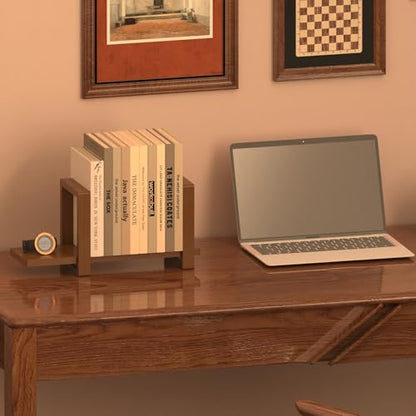 100% Solid Wood Adjustable Desktop Bookshelf, Retro Tabletop Bookshelf, Desk Shelf for Living Room, Home, Office, Perfect for Magazine, Books, Cookbooks, No Tools Required to Assemble (Walnut Brown) - color: Walnut Brown