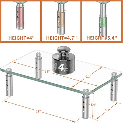 Hemudu Monitor Stand -3 Adjustable Height Monitor Riser, Computer Monitor Stand, Desktop Organizer, Monitor Stand Riser for PC, Computer, Laptop Clear