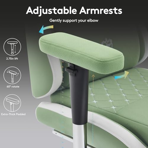 Gaming Chair,Computer Office Chair with Footrest,Massage,Green | Breathable Fabric,Gel Pad,Ergonomic,Spring Cushion,High Back,2D Adjustable Arms,Reclining,Lumbar Support,Headrest,Gamer Chair - color: Green