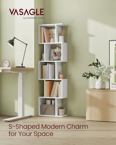 VASAGLE 5-Tier Bookcase, Open Storage, 15.7 x 9.4 x 62.8 Inches - color: Matte White, style: 5-Tier (15.7"W)