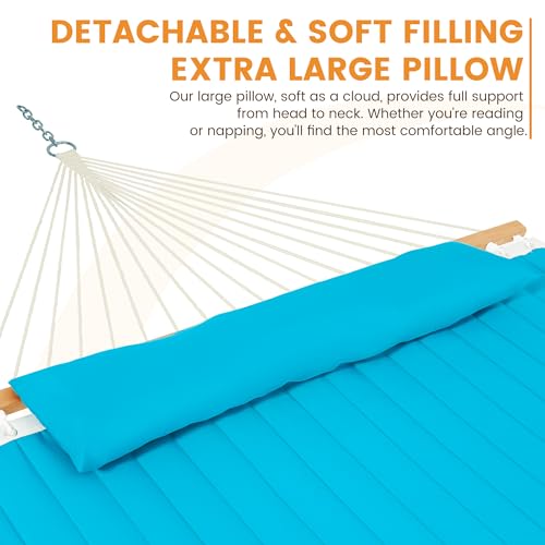 Lazy Daze Double Quilted Hammock with Pillow for Outside, Fit 13-15Ft Stand - color: Aqua