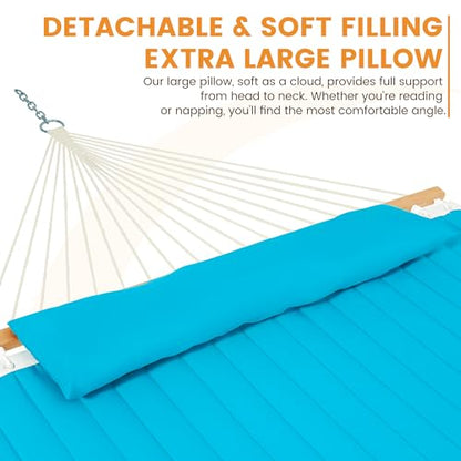 Lazy Daze Double Quilted Hammock with Pillow for Outside, Fit 13-15Ft Stand - color: Aqua