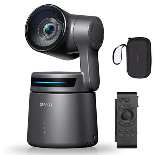 OBSBOT Tail AIR NDI Streaming PTZ Camera,Smart RC Controller,4K AI-Powered Webcam,1.8" CMOS,f/1.8 Aperture,AI Track,Gesture & Remote Control,Wired&Wireless Connection,LiveStream for Church/Music Live | f/1.8 4K@30fps / 1080p@60fps AI Tracking 2.0 Gesture