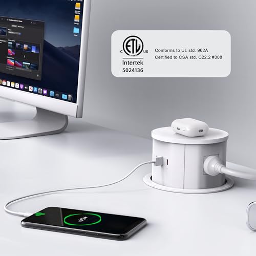 ANNQUAN 4.7" 20A GFCI Pop Up Outlet Wireless Charger 65W USB White | Max 65W Power Delivery,4.75" Pop Up Electrical Outlet with 3 Outlets 3 USB Ports - color: White, size: 20 Amp(GFCI)