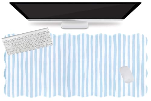 L-SPOUTTO Blue Striped Mouse Pad,Scalloped Desk Mat XXL Large Geometric Gaming Mousepad,35.4x15.7in Non-Slip Rubber Base Keyboard Pad Waterproof Desktop Mat for Laptop Computer Game Home Office - color: Blue Striped