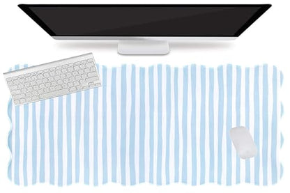 L-SPOUTTO Blue Striped Mouse Pad,Scalloped Desk Mat XXL Large Geometric Gaming Mousepad,35.4x15.7in Non-Slip Rubber Base Keyboard Pad Waterproof Desktop Mat for Laptop Computer Game Home Office - color: Blue Striped