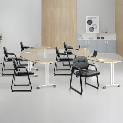 CLATINA Waiting Room Guest Chair, Leather Stationary Office Reception Chairs No Wheel, Comfy Padded Arms and Seld Base, for Conference Room Lobby Home Computer Desk Bedroom Elderly, Black 8 Pack - color: Inky, size: 8 Pack