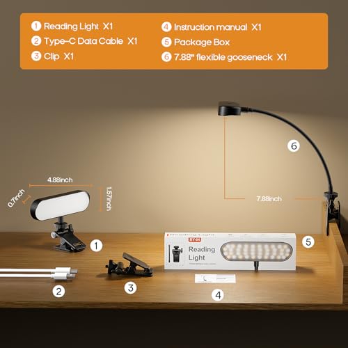 Jasput Clip-On Rechargeable Book Light for Reading in Bed