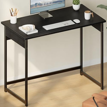 ALISENED Small Computer Desk, Office Desk with Metal Frame, 37.5 Inch Home Office Desk, Water-Resistant, Scratchproof Surface, Table for Small Spaces, Black - color: Black, size: W-37.5in